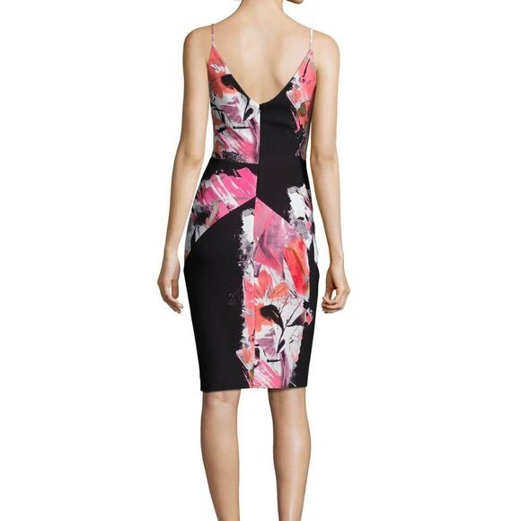 Black Halo Judy Ponte Knit Sheath Dress Sz 2 Black Pink Floral - Picture 5 of 10